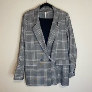 Free People Women's Blazer Sporty Uptown Oversized Academia Black White Medium